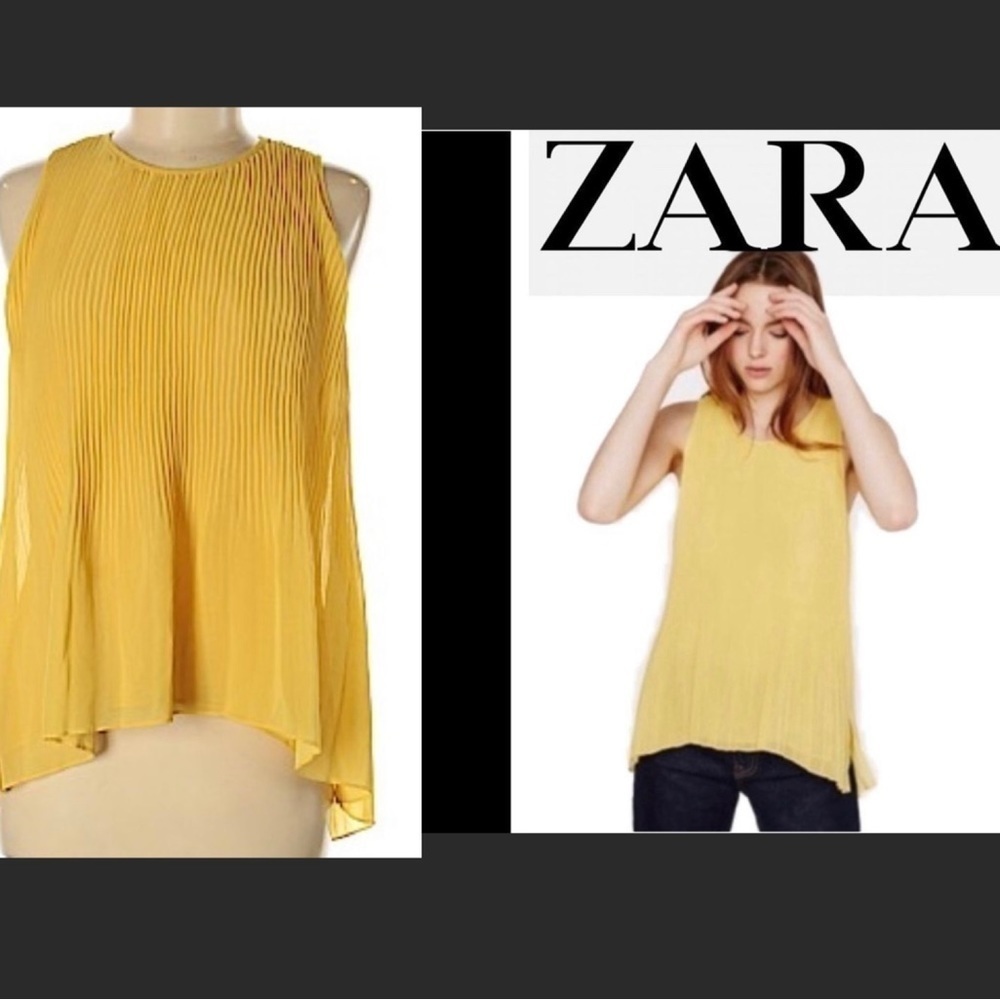 Zara yellow sleeveless pleated accordion top sizeM